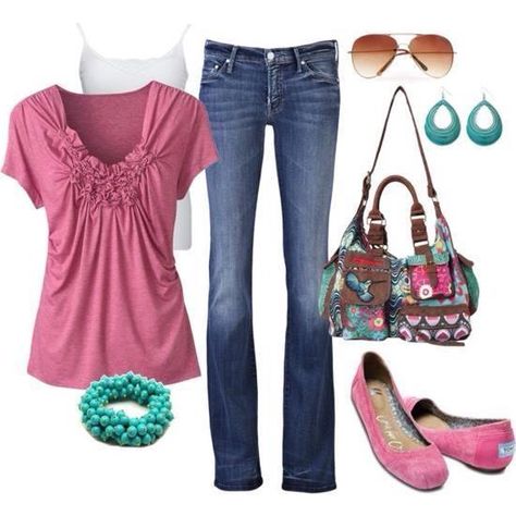 Outfit Ideas. Turquoise And Pink, Shoes And Accessories, Look Chic, Look Fashion, Passion For Fashion, Spring Summer Fashion, Beautiful Outfits, Casual Style, Chic Style