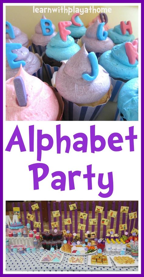 Learn with Play at Home. Play based learning ideas and activities for kids. Alphabet Celebration, Alphabet Birthday Parties, Abc Birthday Parties, Alphabet Party, Printable Placemat, Alphabet Birthday, Alphabet Cake, Abc Party, Abc Activities