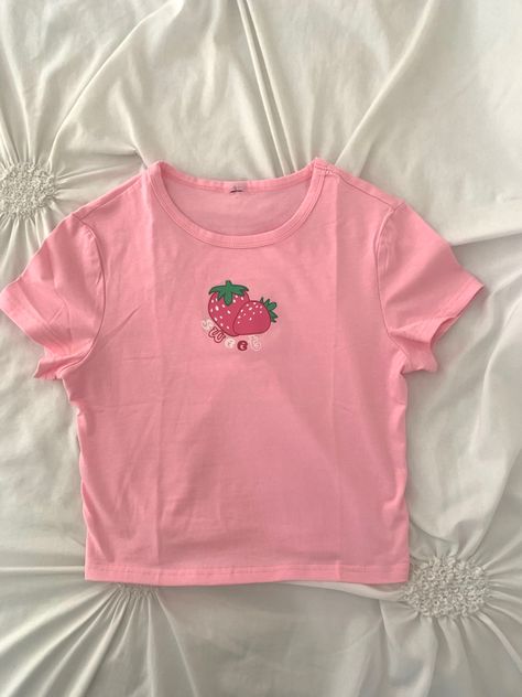 Strawberry Shirt Outfit, Y2k Short Sleeve Tops With Strawberry Print, Cute Pink T-shirt With Strawberry Print, Kawaii Pink Summer T-shirt, Korean Style Hijab, Indie Outfit Inspo, Sweet Pink T-shirt With Strawberry Print, Pink Strawberry Print Graphic T-shirt, Indie Outfits