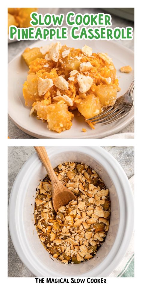 Crockpot Pineapple Casserole, Pineapple Chunks Recipes, Recipe With Pineapple Chunks, Pineapple Casserole, Magical Slow Cooker, Cracker Dip, Cracker Toppings, The Magical Slow Cooker, Crockpot Casserole