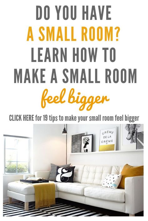 If you're dealing with a small house or an apartment, these tips on how to make a small room feel bigger are going to help you out. Because, trust me, just because you have a small space does not mean your home needs to feel cluttered or claustrophobic. These small space hacks are not only going to open up your home and make your room look bigger, they'll also make your home function better. Use these home decor tips to make your small room look bigger #homedecor Small Room Feel Bigger, Make Your Room Look Bigger, Small Room Look Bigger, Space Hacks, Room Look Bigger, Small Space Hacks, Small Condo, A Small House, Trendy Living Rooms