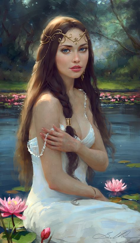 This collection of female digital portraits is by professional digital artist, Selenada. Her inspiration usually comes from places, books, mus Long Hair, A Woman, Lily, Deviantart, Water, Hair, Art