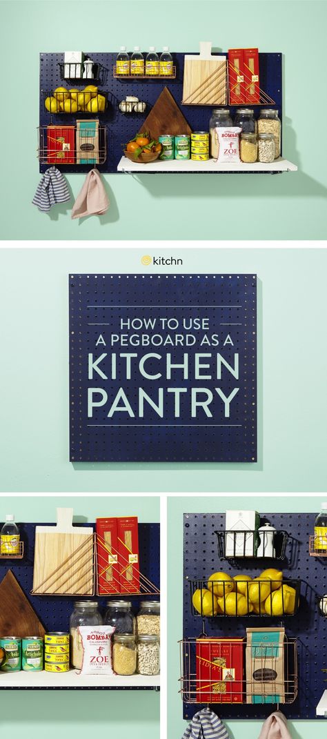 Not all of us have kitchens with pantries. The good news: If you have a wall, you can have a pantry! Pegboard Kitchen, Pantry Wall, Garage Tool Storage, Organization Board, Apartment Organization, Kitchen Cabinet Organization, Wedding Decor, Trendy Kitchen, Pantry Organization