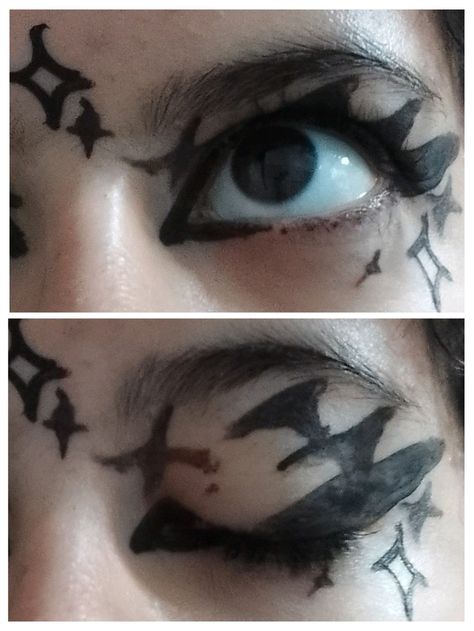 2020 Emo Makeup Cringe, Alternative Eyeliner Hooded Eyes, Spikey Eyeliner, Eyeshadows Ideas, Emo Eyeliner, Eyeliner Inspo, Emo Dark, Different Aesthetics, Emo Makeup