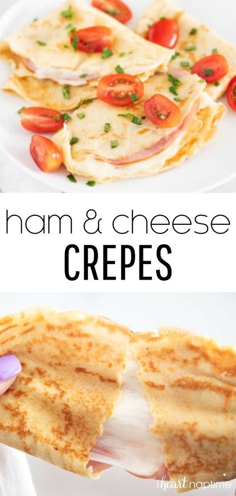 Cheese Crepes Recipe, Ham Cheese Crepes, Ham And Cheese Crepes With Sauce, Ham Crepes, French Crepes Recipe Easy, Crepes Ideas, Crepe Fillings, Pretty Meals, Crepes Recipe Breakfast