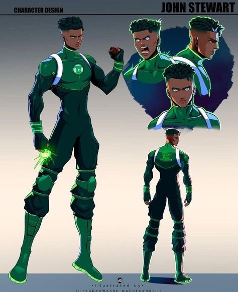 John Stewart Green Lantern, Green Lanterns, Black Heroes, Black Superheroes, Black Anime Guy, John Stewart, Lantern Corps, Superhero Costume, Dc Comics Heroes