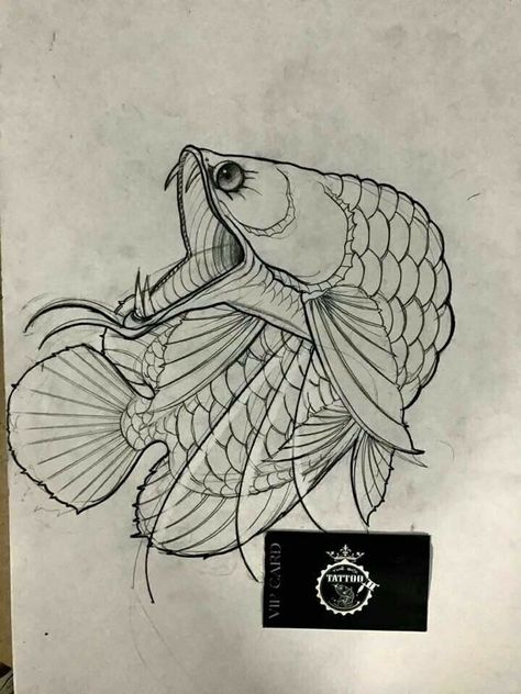 Arowana Fish Tattoo, Arowana Tattoo, Betta Tattoo, Pez Koi Tattoo, Black Dragon Tattoo, Koi Tattoo Design, Japanese Flower Tattoo, Card Tattoo Designs, Dragon Fish