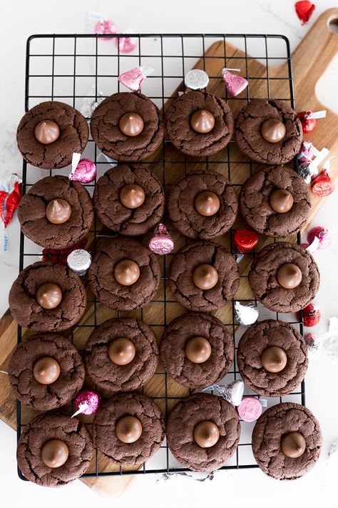 chocolate blossom cookies Cookies With Chocolate Kisses, Cherry Kiss Cookies Taste Of Home, Chocolate Thumbprint Cookies Recipe Hershey's Kisses, Cookie Blossoms Chocolate Kisses, Herseys Chocolate Kiss Cookies, Peanut Butter Kiss, Peanut Butter Kiss Cookies, Cookie Recipe Video, No Bake Oreo Cheesecake