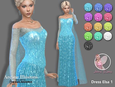 The Sims Resource - Arcane Illusions - Dress Elsa1 Elsa Outfit, Frozen Outfits, Clothes Cc, Frozen Elsa Dress, Disney Challenge, Sims Packs, Frozen Dress, Elsa Costume, Ariel Dress