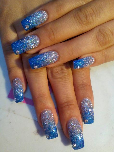 Sparkle Nail Designs, Blue And White Nails, Blue Glitter Nails, Nails With Glitter, Sparkle Nails, New Nail Art, Nail Designs Glitter, Fancy Nails, Creative Nails