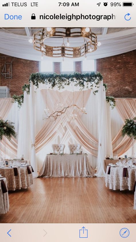 Wedding Draping Backdrop, Draping Backdrop, Backdrop Inspiration, Renewal Vows, Wedding Draping, Wedding Renewal, Wedding Renewal Vows, Pipe And Drape, Head Table