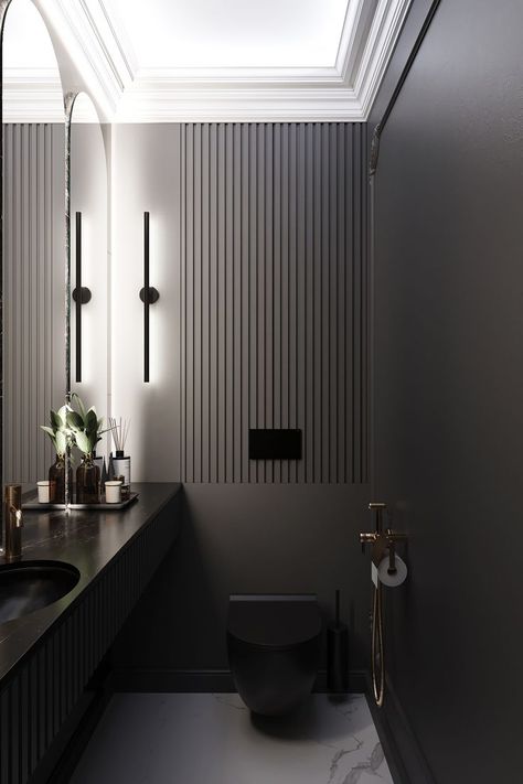 Guest Toilet Ideas Small Modern, Small Bathroom Interior Design, Bathroom Black White, Modern Small Bathroom, Elegant Bathroom Decor, Bathrooms Ideas, Wc Design, Mirrors Bathroom, Modern Small Bathrooms