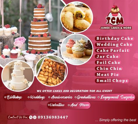 Cake Banner Design Advertising, Cake Classes Poster, Cake Promotion Poster, Cake Shop Poster Design Ideas, Flyers For Cake Business, Chef Logo, Cake In A Jar, Cake Logo, Food Poster Design