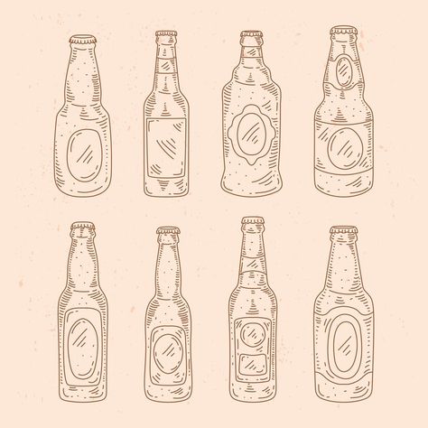 Beer Bottle Sketch, Beer Bottle Tattoo, Bottle Line Art, Beer Bottle Illustration, Beer Bottle Drawing, Recipes Scrapbook, Drawing Bottle, Bottles Drawing, Beer Event