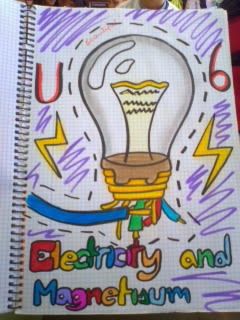 This is the front page for the topic Electricity and Magnetism by Lucía in 6B Electricity And Magnetism, Book Cover Page Design, Science Electricity, Book Cover Page, Drawing Ideas List, Science Notebooks, Force And Motion, Vocabulary Games, History Of Science