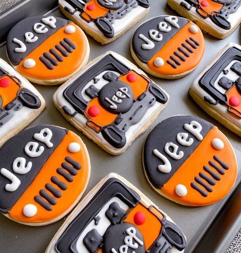 Jeep Cookies, Jeep Birthday, Cookie Flooding, Construction Cookies, Pink Jeep, Cookie Ideas, Birthday Cookies, Custom Cookies, Birthday Surprise