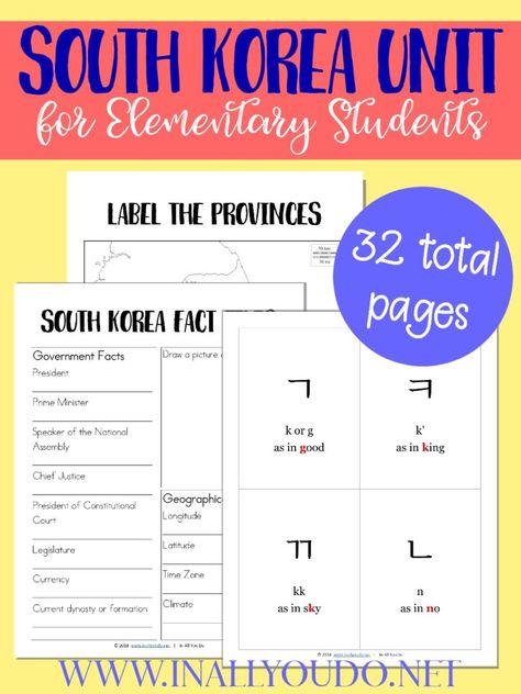 It's never too early to start learning World Geography. This South Korea Unit covers the alphabet, geography, fact files and notebooking pages. :: www.inallyoudo.net South Korea Winter, About South Korea, Alphabet G, Korea Country, Korea Winter, Notebooking Pages, Christian Homeschool Curriculum, Homeschool Freebies, Korean Alphabet