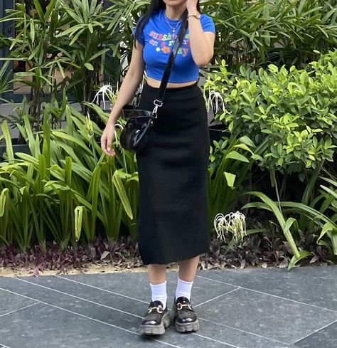 Maong Skirt Outfit, Casual Loafers Outfit, Outfit Long Skirt, Maong Skirt, Skirt Outfit Ideas, Korean Outfit Street Styles, Modesty Outfits, Casual College Outfits, Korean Casual Outfits