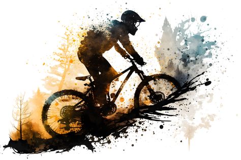 Mountain Bike Painting, Mountain Bike Watercolor, Mountain Bike Drawing, Mountain Bike Illustration, Tattoo Bike, Mountain Bike Tattoo, Bike Silhouette, Disney Frames, Mountain Bike Art