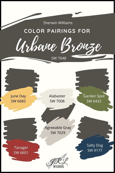 Urbane Bronze Coordinating Colors, Urbane Bronze Sherwin Williams, Paint Color Of The Year, Bronze Color Palette, 2021 Color Of The Year, Urbane Bronze, Deck Paint, Sherwin Williams Colors, Roatan