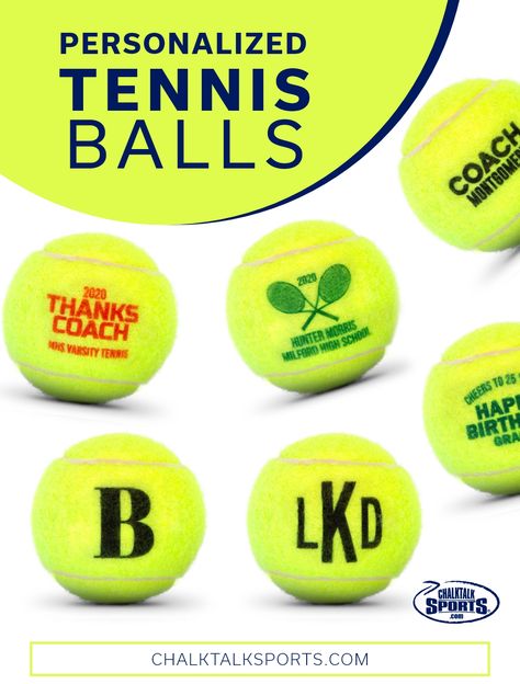 Create a custom tennis ball for any occasion! They make great tennis team gifts or thoughtful tennis coach gifts. They are even perfect for parties! Personalized tennis balls make a great gift as a display ball for coaches, players, fans, awards, contests, graduations, holidays, and more! Tennis Gifts For Guys, Tennis Awards Ideas, Tennis Banquet Ideas, Senior Breakfast, Tennis Team Gifts, Tennis Events, Tennis Coach Gift, Dance Team Gifts, Swag Bags