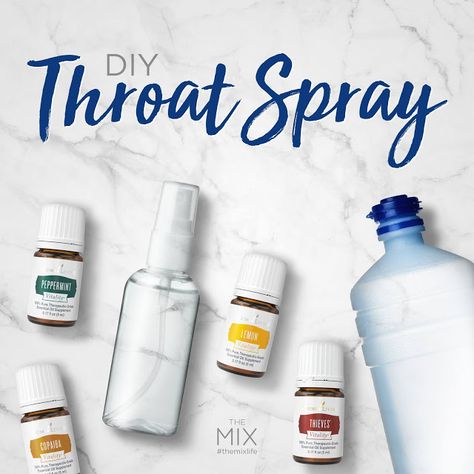 Sore Throat Essential Oils, Thieves Spray, Oils For Sore Throat, Young Living Recipes, Throat Spray, Essential Oil Remedy, Young Living Essential Oils Recipes, Yl Oils, Essential Oil Spray