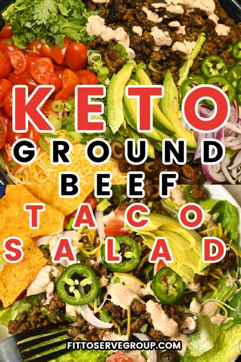 This keto ground beef taco salad is delicious, flavorful, hearty, and can be made in 30 minutes with only 6.6 net carbs! It's a great keto taco salad that features a creamy salsa dressing. low carb ground beef taco salad| gluten-free taco salad Creamy Salsa Dressing, Beef Taco Salad, Salsa Dressing, Low Carb Taco Salad, Taco Salad Dressing, Taco Salad Bowls, Low Sugar Diet Recipes, Keto Taco Salad, Ground Beef Taco