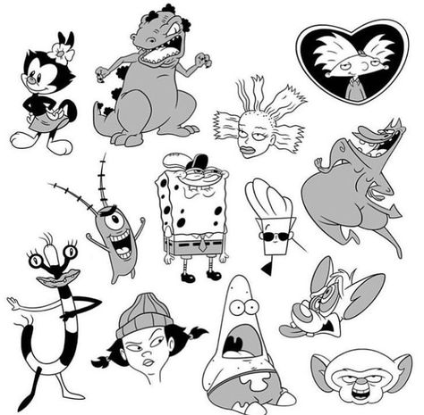 Tattoo Graffiti, Cartoon Tattoo, Arte Doodle, Cartoon Character Tattoos, Muster Tattoos, Doodle Tattoo, Incredible Tattoos, 90s Cartoon, Desenho Tattoo