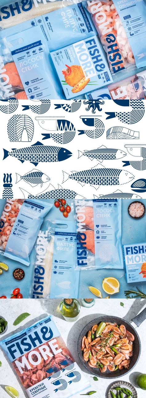 Ohmybrand - Fresh Rebranding Idea for Fish&More by Ohmybrand – The Ohmybrand team has develope… | Frozen food packaging, Food packaging design, Fresh fish packaging Fresh Fish Packaging, Fish Packaging, Frozen Food Packaging, Fish Snacks, Food Logo Design Inspiration, Packaging Food, Frozen Seafood, Food Branding, Fish Illustration