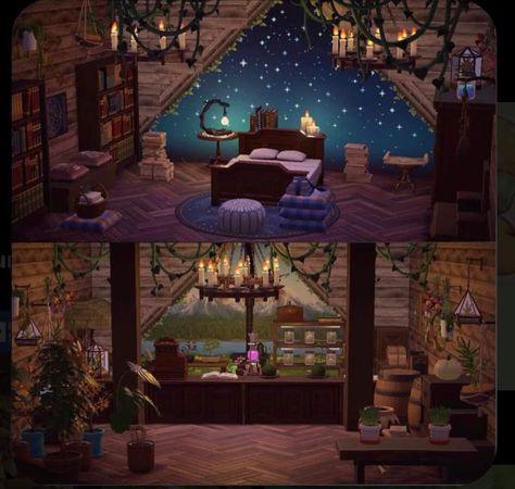 Acnl Art, Witchy House, Attic Ideas, Halloween Bedroom, Animal Crossing Memes, Magic House, Tree Textures, Animal Crossing Qr Codes Clothes, Animal Crossing Wild World