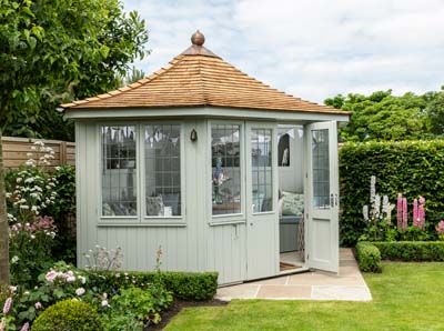 Octagonal Summer house | Premium Small & Large | UK wide delivery House Small Garden, Small Garden Uk, Octagonal Summer House, Large Sunroom, Small Summer House, Small Sunroom, Garden Uk, Cedar Shingle Roof, Corner Summer House