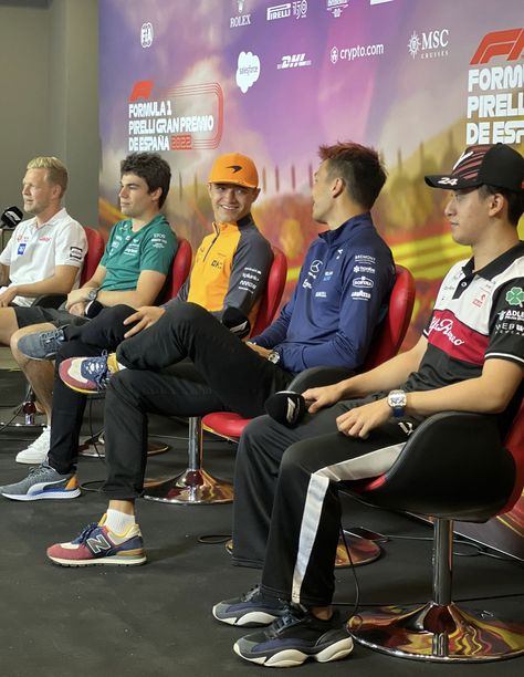 Spanish Gp F1, F1 Press Conference, Media Stands, Kevin Magnussen, Alex Albon, Lance Stroll, Msc Cruises, Just Pray, Car Guys