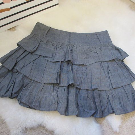 New With Tag. Never Worn. 3 Tiered Denim Like Fabric. Great With A Belt. Denim Ruffle Skirt, Blue Ruffle Skirt, Aesthetic Skirt, Layered Ruffle Skirt, Ruffle Skirts, Baggy Tops, Crochet Skirt Pattern, Jean Skirts, Skirts Denim