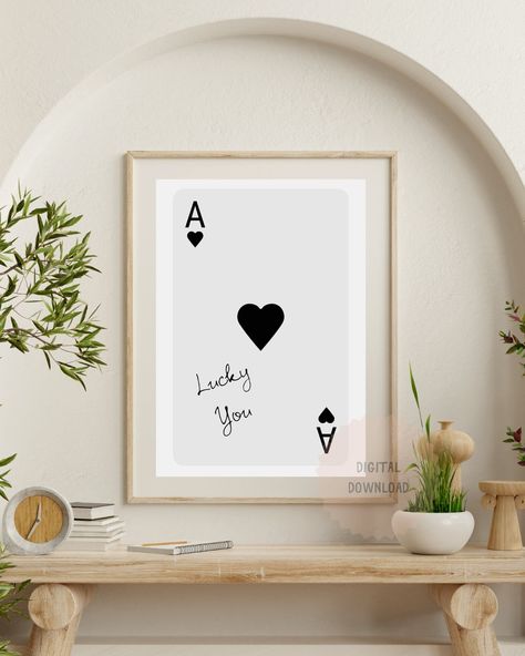 Trendy Ace of Hearts Print, Lucky You Poster, Trendy Retro Wall Art, Aesthetic Print, Playing Card Poster, Preppy y2k Room Decor,Digital art Playing Card Poster, Y2k Room Decor, Nursery Bathroom, Y2k Room, Vista Print, Aesthetic Print, Wall Art Aesthetic, Hearts Print, Heart Poster