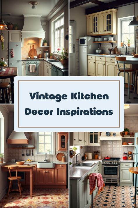 Looking to spice up your home with charming touches? Check out these 12 fabulous vintage kitchen ideas that blend retro vibes and functionality! From colorful cabinets that pop to unique retro-style tables and cool herb gardens, there’s something for everyone. Explore how sun-kissed hues and bold designs can set the mood for delightful culinary adventures. Elevate your kitchen aesthetics with furniture that tells a story and decor that whispers nostalgia. Perfect for vintage lovers eager to create that cozy, warm feel in their cooking space! Retro Table And Chairs, Colorful Cabinets, Old Fashioned Clock, Classic Backsplash, Vintage Kitchen Ideas, Kitchen Aesthetics, Retro Appliances, Vintage Kitchens, Vintage Diner