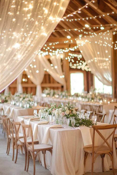 35 Beautiful Barn Wedding Themes & Ideas • Outdoor Farmhouse Wedding Ideas, Farm Glam Wedding, Rustic Venue Wedding, Summer Wedding Venue Ideas, Rustic Glamour Wedding, Wedding Ideas Greenery, Barn Venues Wedding, Simple Southern Wedding Ideas, Medium Size Wedding Reception