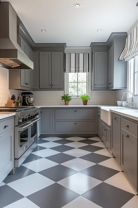 43 Chic Gray Kitchen Ideas That Are Anything But Boring Dark Grey And White Kitchen, Gray Marble Countertops, Gray Kitchen Ideas, Grey And White Kitchen, Gray Brick Wall, Gray Quartz Countertops, Gray Shaker Cabinets, White Upper Cabinets, Grey Cupboards