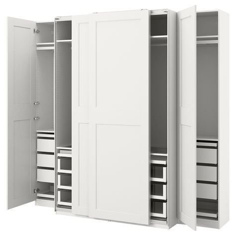 PAX / GRIMO Wardrobe combination - white - IKEA Ikea Pax Grimo, Ikea Grimo, Pax Grimo Wardrobe, Ikea Fitted Wardrobes, Ikea Closet System, Sliding Cupboard, Armoire Ikea, Sliding Door Wardrobe Designs, Ikea Wardrobe