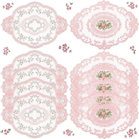 Amazon.com: Mixweer 10 Pcs Lace Doilies for Tables Embroidered Lace Placemats Vintage Crochet Doilies 12'' x 16'' Exquisite Retro Victorian Table Mat for Wedding Cup Vase Table Decor(Pink) : Home & Kitchen Tea Party Decorations Table, Vintage Placemats, Vase Table Decor, Oval Placemats, Lace Placemats, Crochet Lace Doily, Victorian Table, Tea Party Decorations, Wedding Cups