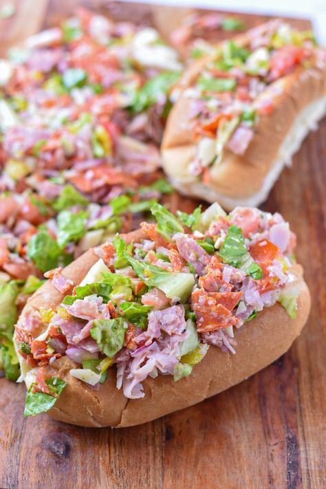 Chopped Italian Sandwich - Recipe Hippie Italian Sandwich Recipe, Chopped Italian Sandwich, Italian Sandwich Recipes, Oil And Vinegar Dressing, Italian Hoagie, Shrimp And Quinoa, Mayo Recipe, Italian Sub, Italian Sandwich