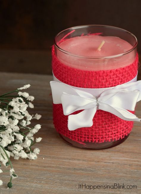 Decorating Candle Jars, Colored Burlap, Crafty Decor, Paper Wrap, Candle In The Wind, Diy Burlap, Themed Crafts, Diy Candles, Glass Candle