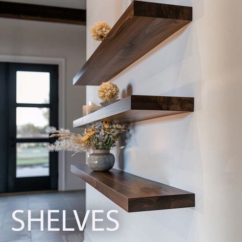 Shelves Dark Wood Shelf, Dark Wood Shelves, Walnut Floating Shelves, Dresser Shelves, Walnut Shelves, Walnut Kitchen, Solid Wood Shelves, Black Walnut Wood, Living Room Shelves