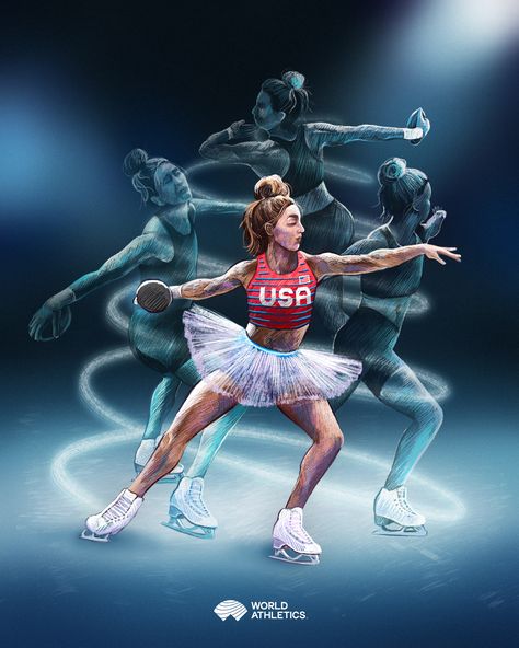 Discus thrower Valerie Allman as a figure skater - social content during the Winter Olympics Discus Throw Aesthetic, Track Throwers, Track Szn, Field Aesthetic, Discus Thrower, Discus Throw, Vintage Photo Editing, World Athletics, Cheer Quotes