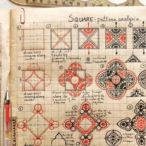 Square Mandala Design Pattern, Square Patterns Design Geometric, Art Patterns Design, Analysis Illustration, Geometrical Illustration, Mandala Journal, Mandala Square, Design Grid, Pattern Mandala