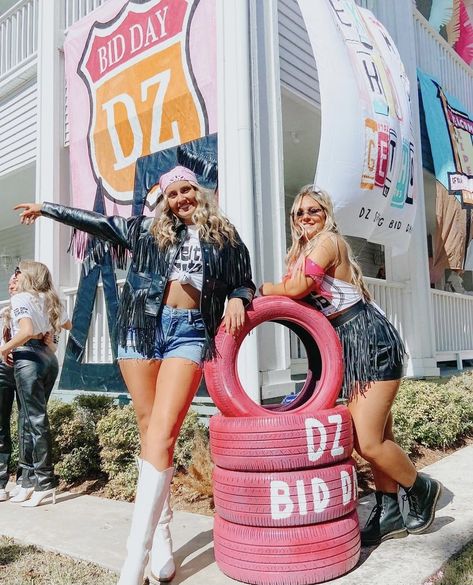 Bid Day Themes Delta Gamma, Ride Of Your Life Bid Day Theme, Biker Sorority Theme, Welcome To The Ride Of Your Life Bid Day, Delta Zeta Bid Day Themes, Bid Day Banner Ideas, Text Me When You Get Home Bid Day, Ride Of Your Life Bid Day, Phi Mu Bid Day Themes