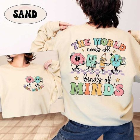 "Special Educations Shirt, The World Needs All Kinds Of Minds, Neurodiversity Shirt, SPED Teacher Shirt, Acceptance Shirt, SPED Teacher Gift ↓ Click here to view our additional fashionable collections ↓ https://handcraftedbyhelenn.etsy.com Product Details: - 100% Cotton (fiber content may vary for different colors) - Medium fabric (5.3 oz/yd2 (180 g/m2)) - Classic fit - Tear away label - Runs true to size Care instructions: - Machine wash: warm (max 40C or 105F); - Non-chlorine: bleach as needed Sped Teacher Outfits, Sped Teacher Shirts, Paraprofessional Shirts, Paraprofessional Outfits, Fun Teacher Outfits Elementary, Teacher Attire, Education Shirts, Preschool Shirts, Teaching Shirts