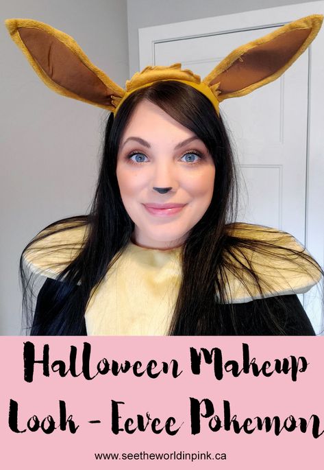 Eevee Pokemon Costume, Eevee Costume Makeup, Evee Pokemon Face Paint, Evee Pokemon Makeup, Evee Pokemon Halloween Costume, Eevee Costume Diy, Eevee Costume Women, Eevee Halloween Costume, Eevee Face Paint