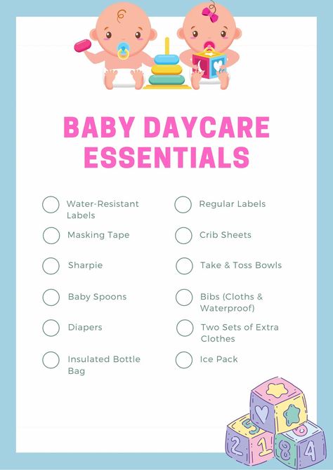 Baby Daycare checklist Daycare Bag Checklist Infant, Daycare For Infants, Daycare Prices, Daycare Backpack, Daycare Checklist, Daycare Essentials, Daycare Supplies, Daycare Schedule, Infant Daycare