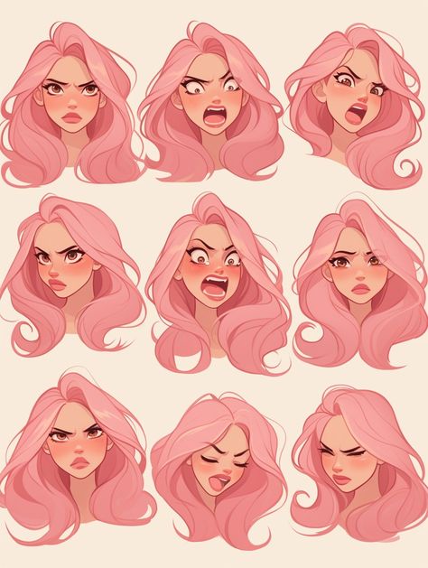 Girl Facial Expressions Drawing, Sassy Face Expression Drawing, Womens Hair Drawing Reference, Hair Color Ideas For Characters, Manga Character Reference, Female Reference Sketch, Side Art Reference, Drawing Mohawk Hair, Dreamy Face Expression