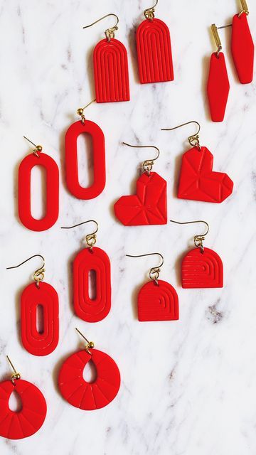 Red Clay Earrings, Red Polymer Clay Earrings, Clay Accessories, Curated Closet, Diy Earrings Polymer Clay, Valentines Earrings, Earrings Polymer, Christmas Clay, Polymer Earrings